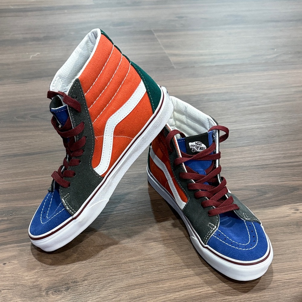 Vans Blue, Orange, and Green High-Top Sneakers, Men’s 6.5, Women’s 8